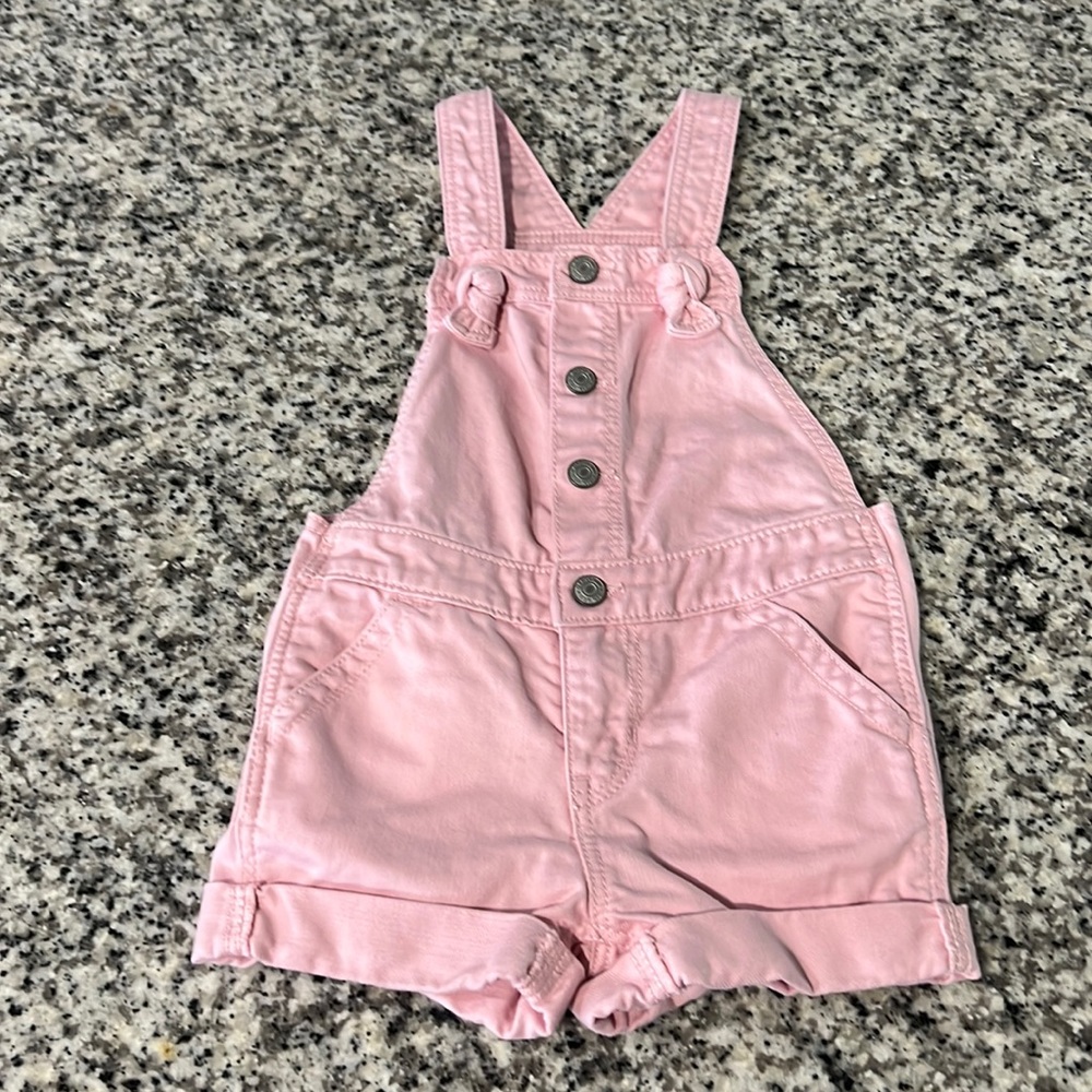 GAP 3T Pink Denim Knot Tie Overalls